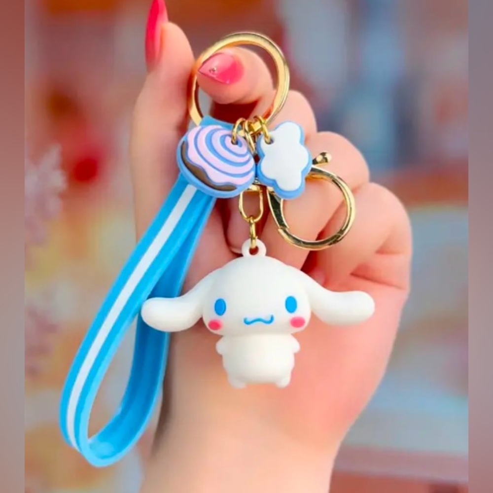 Cute Blue and White Keychain with Character Charm